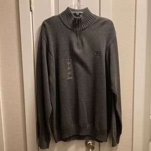 NWT IZOD Knit Logo Pullover Sweater 1/4 Zip Mock Collar Grey Size XL